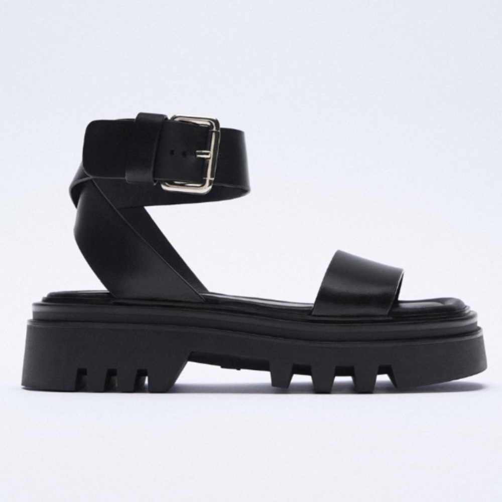 ZARA Leather women size US 8 | UK 39 Platform chunky Sandals Y2K 90s look - Picture 13 of 13